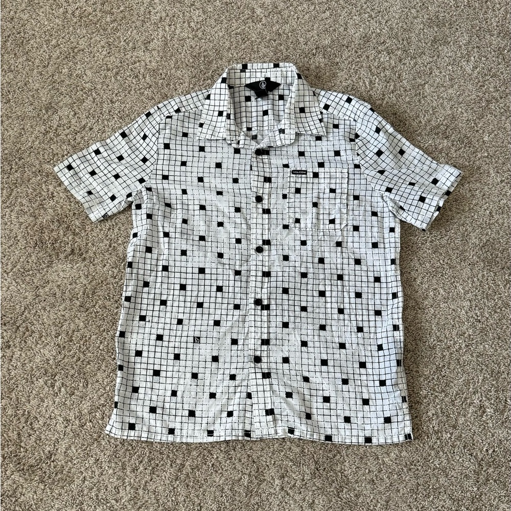 Volcom Button-Down short sleeve Shirt Checkered Collared Shirt Boys 10